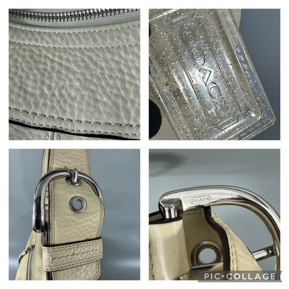 Coach F13731 Soho Pleated Ivory Pebbled Leather Hobo Shoulder Bag - Picture 7 of 13